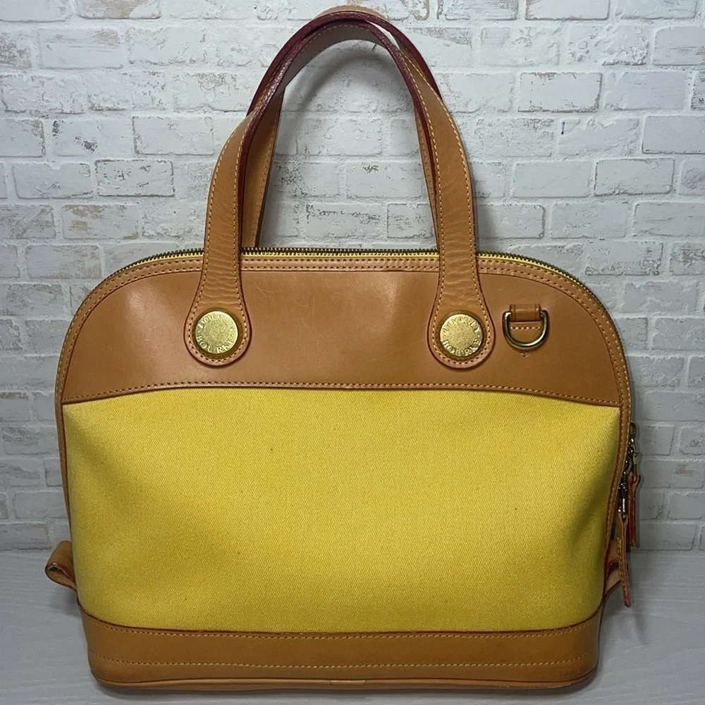 Dooney & Bourke Alma Leather Canvas Satchel Handbag Purse with Removable Strap